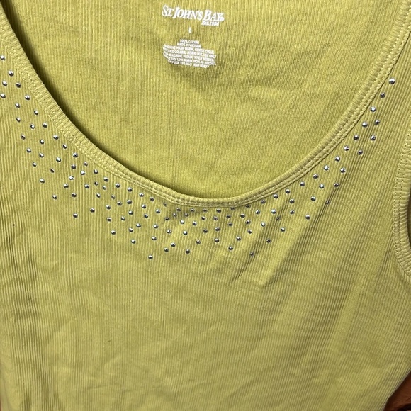 St. John's Bay Women’s Tank Top Shirt Large Green Beaded Neck Ladies Ribbed Soft - Picture 7 of 8